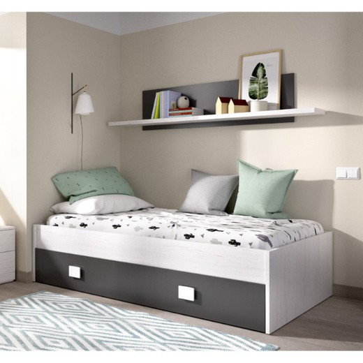 Onderschuifbed + 1 lade en plank Artic/Graphite NOA