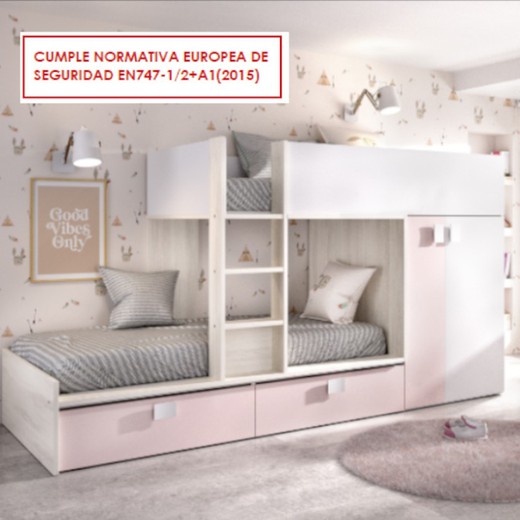 Cama tren 2 camas MATT gris/rosa