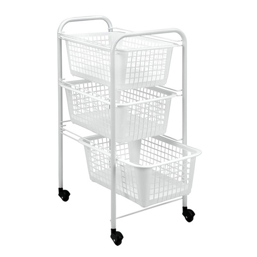 Multipurpose Trolley 3 White Baskets 38X30X68CM