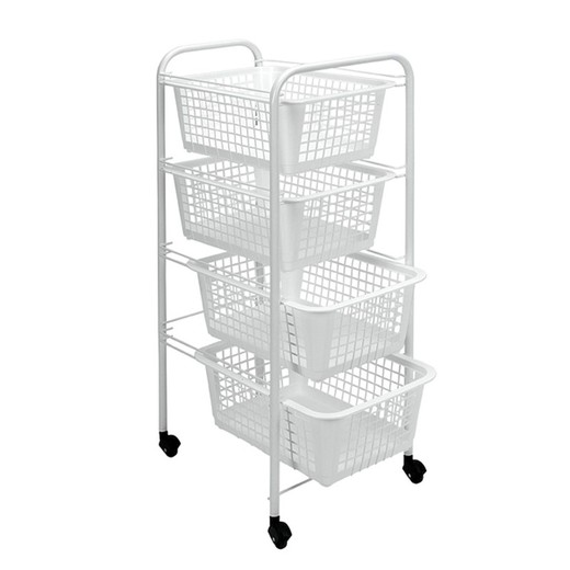 Multipurpose Cart 4 White Baskets 38X30X83CM