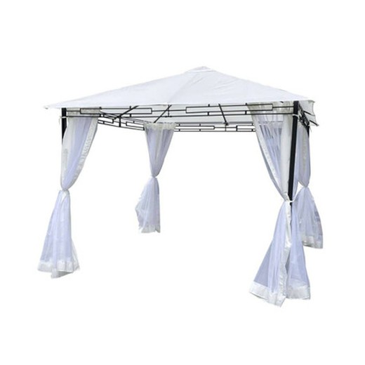 Steel gazebo with curtains
