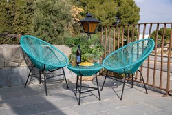 Conjunto mesa y sillas para jardin en acero y rattan Argelia PG0819 —  Bricowork