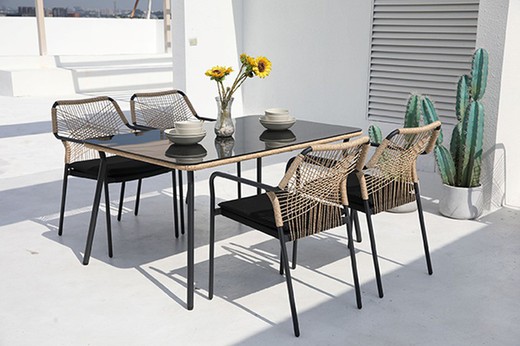 Garden table and chairs set in steel and rattan Algeria PG0819