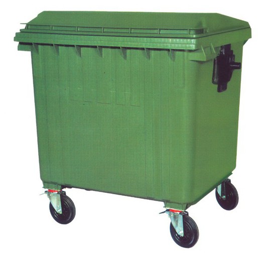 Plastic container with green wheels 1000L