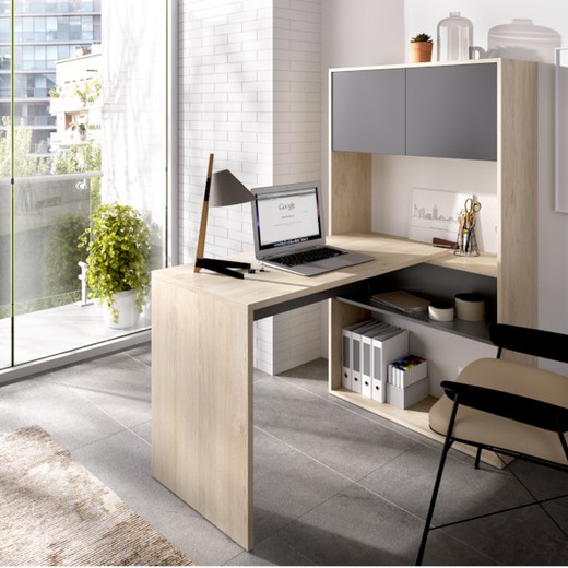 Desk with shelf and doors Natural / Graphite FLEXO