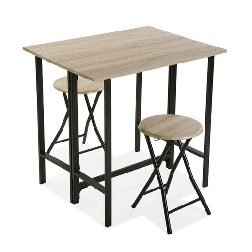 Ensemble table et deux chaises en bois