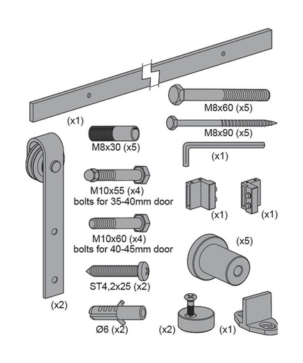 Kit Coulissant Rustique 80 Noir 2 M