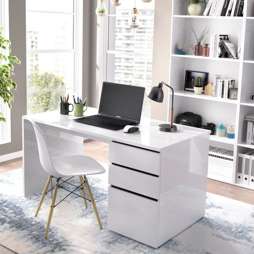 Desk table 2 drawers + 1 door Shiny white SHIRO