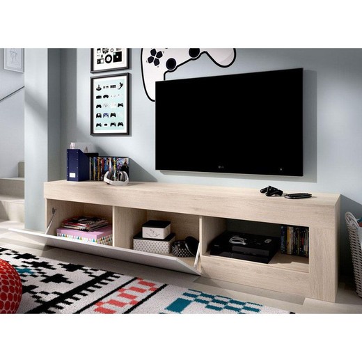 Mueble bajo TV natural / blanco brillo LEBO