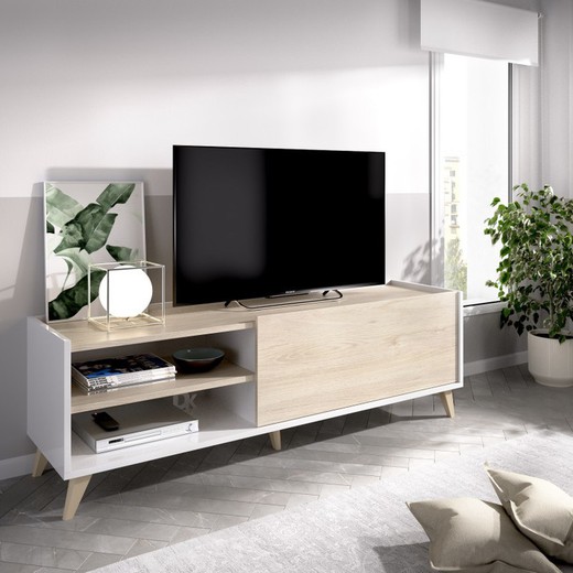 Mueble bajo TV natural / blanco brillo NESS