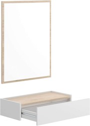 Mueble recibidor con cajón (60x35cm) y espejo (60x80cm) Blanco / Natural -  OTT