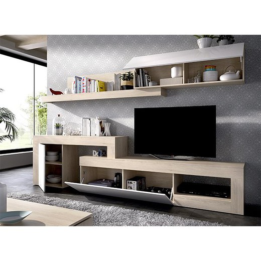 Modulaire tv-lounge naturel / glanzend wit LEBO