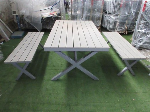 Set table + 2 gray benches C2-0066