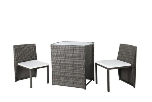 Table set + 2 armchairs steel rattan C2-0073