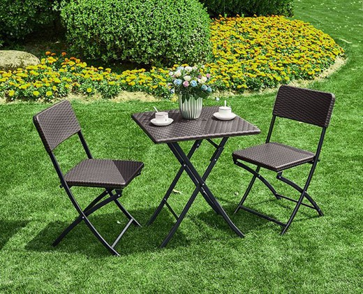 Set table with two folding chairs imitation rattan lux balcony