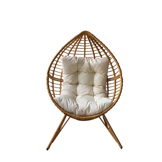 Natural color synthetic rattan armchair with beige cushion PG0854