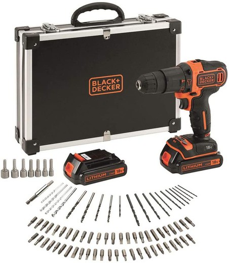 Taladro percutor 2V 2 baterías+80 acces. 18V Black & Decker