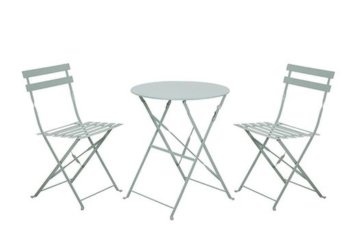 Set van tafel en twee stoelen in staal C2-0246