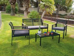 Rattan e conjunto de aço 4 peças