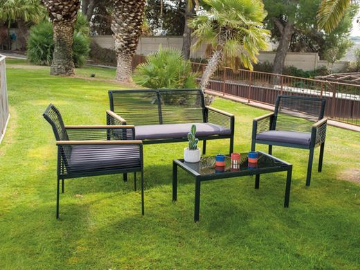 Rattan e conjunto de aço 4 peças