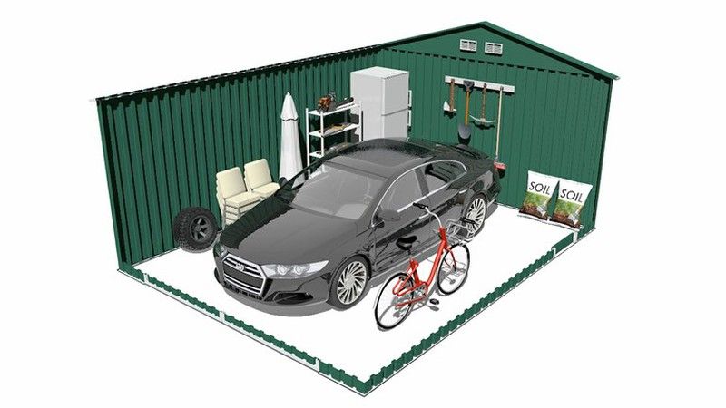 Garage Métallique Gardiun Oxford 20.5m² - 540x380x232cm, Vert - Porte Double, Toit 2 Pans, Structure Renforcée