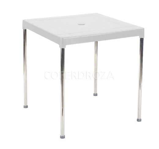 Mesa resina blanca y patas aluminio 70x70 garden life