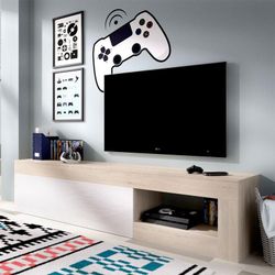 Mueble bajo TV natural / blanco brillo LEBO