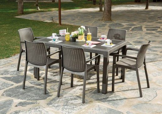 Pack Plasmir élégante table en rotin anthracite + 4 chaises