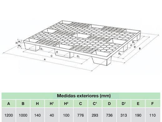 Padded plastic pallet 1200x1000 mm PPER1210NE
