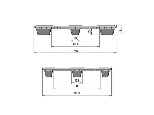 Geroosterde kunststof pallet 1200x1000 mm PPRB1210AN