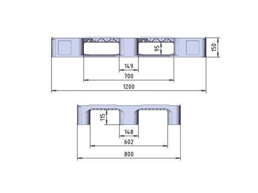 Geroosterde kunststof pallet 1200x800 mm PPRB1208AN