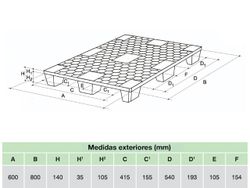 Palet plástico rejado PPERI-0806 NE Plastipol