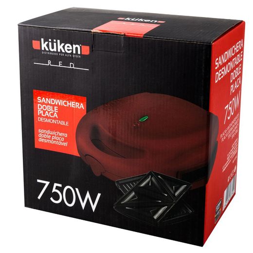KUKEN roter Sandwichmaker mit doppelter abnehmbarer Platte