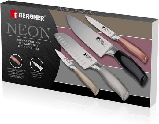 Set de 4 couteaux néon en acier inoxydable