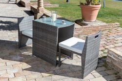 Tischset + 2 Sessel aus Stahl Rattan C2-0073