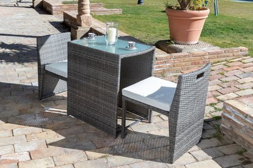Tischset + 2 Sessel aus Stahl Rattan C2-0073