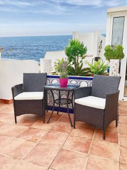 Conjunto de mesa + 2 poltronas de vime / aço