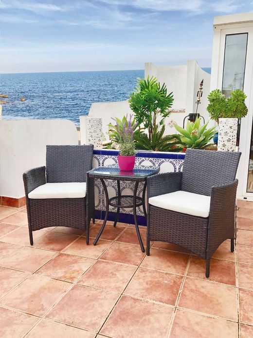 Conjunto de mesa + 2 poltronas de vime / aço
