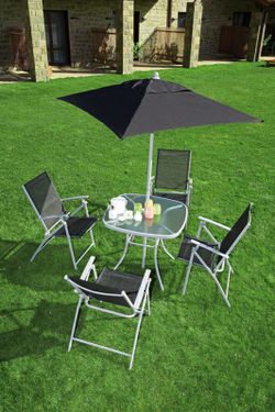Set tafel met stoelen en parasol PG0496