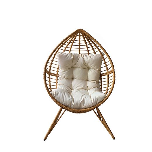 Naturfarbener synthetischer Rattansessel mit beigem Kissen PG0854